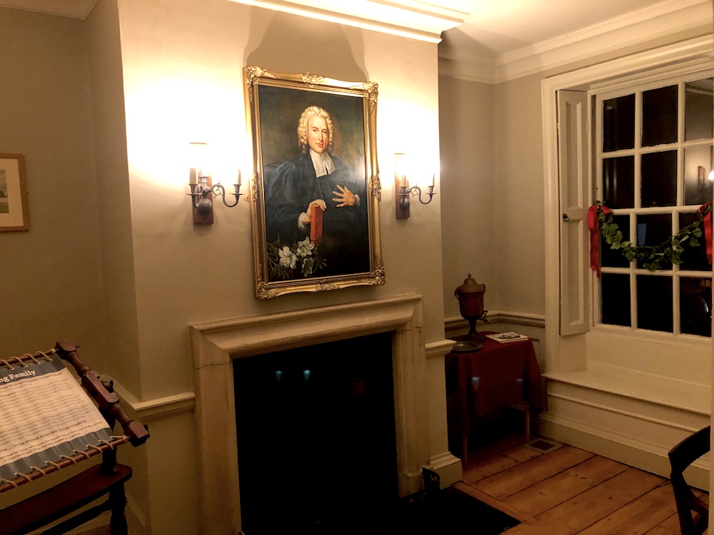Charles Wesley's Portrait Hanging at his Family Home with Christmas Decorations at the window
