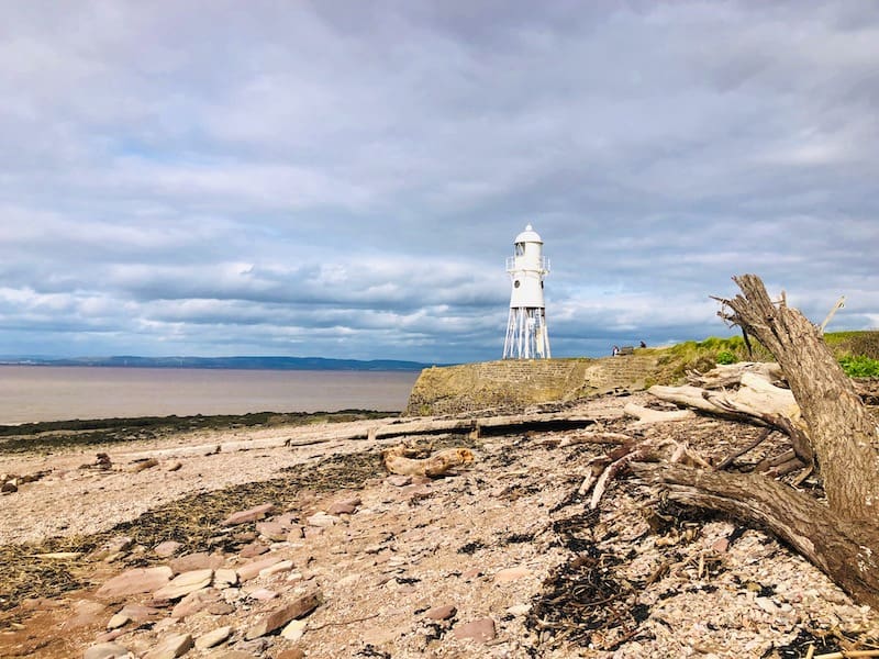 Lighthouse on Portishead beach on the Clevedon to Portishead Coastal Path