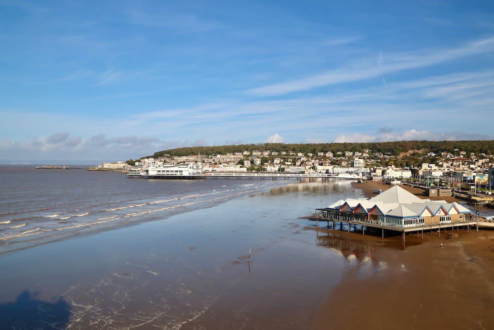 View over Grand Pier, Weston Beach and Revo Kitchen Restaurant from See Monster's Helideck
